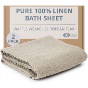100% flax linen waffle weave bath sheets 2-pack in natural color, 35x70 inches, OEKO-TEX certified, made in Lithuania