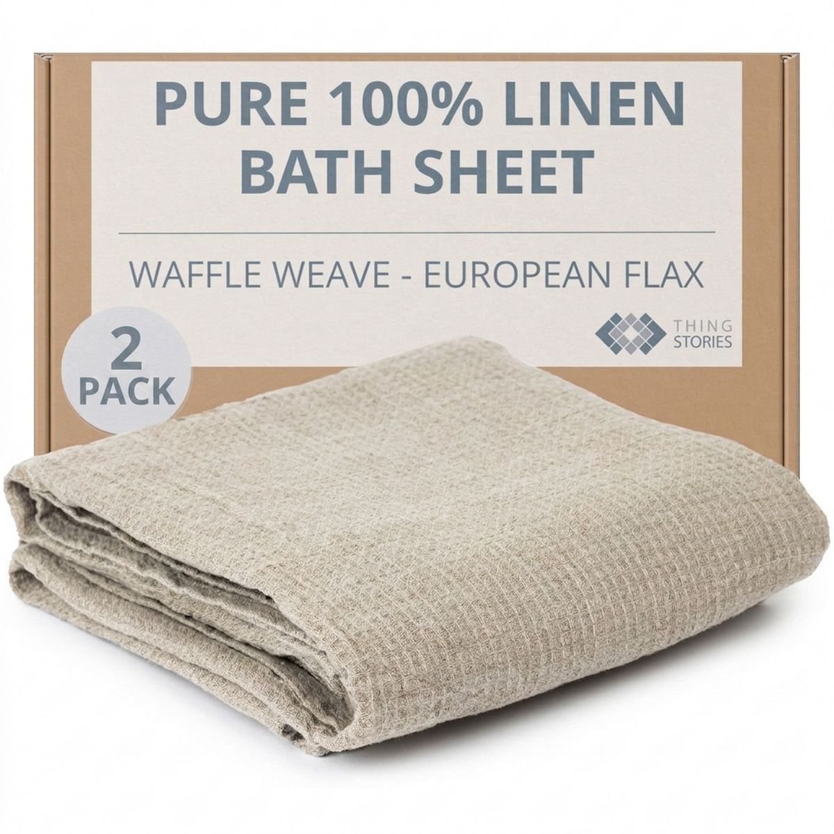 100% flax linen waffle weave bath sheets 2-pack in natural color, 35x70 inches, OEKO-TEX certified, made in Lithuania