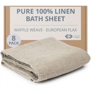 100% flax linen waffle weave bath sheets 8-pack in natural color, 35x70 inches, OEKO-TEX certified, made in Lithuania