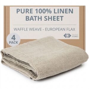 100% flax linen waffle weave bath sheets 4-pack in natural color, 35x70 inches, OEKO-TEX certified, made in Lithuania