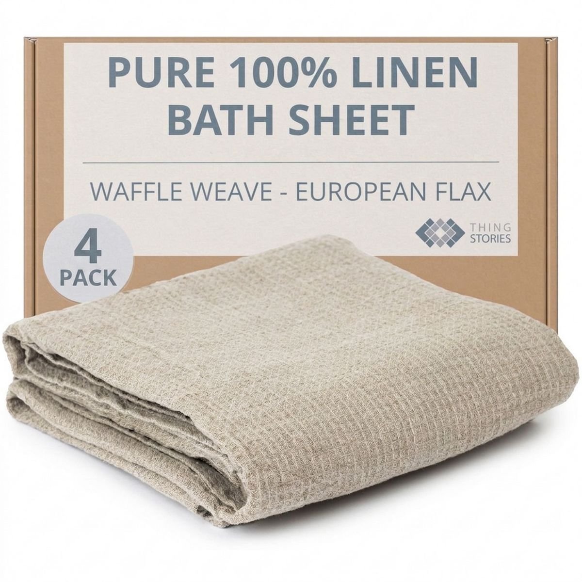 100% flax linen waffle weave bath sheets 4-pack in natural color, 35x70 inches, OEKO-TEX certified, made in Lithuania