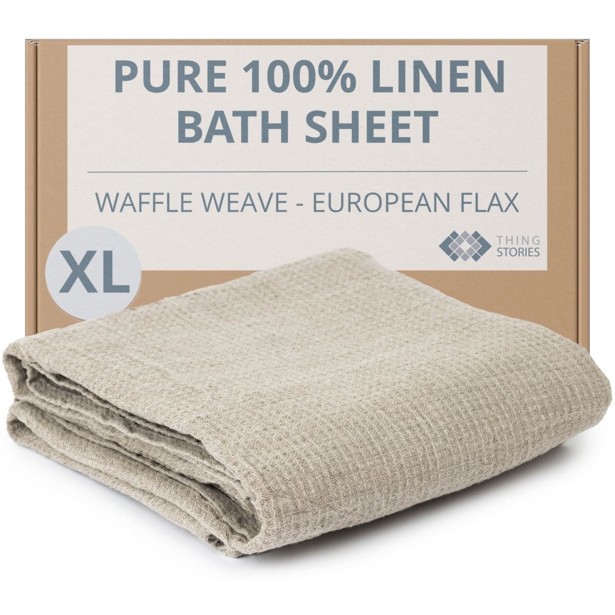 100% flax linen waffle weave bath sheet (XL oversized) in natural color, 35x70 inches, OEKO-TEX certified, made in Lithuania