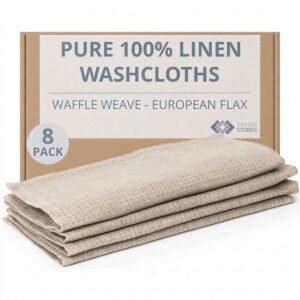 100% flax linen waffle weave washcloths 8-pack in natural color, OEKO-TEX certified, made in Lithuania